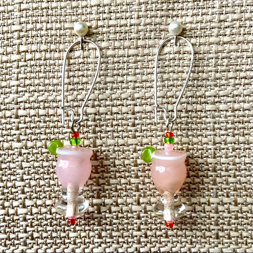 Strawberry Margarita Happy Hour Pink Handcrafted Dangle Earrings